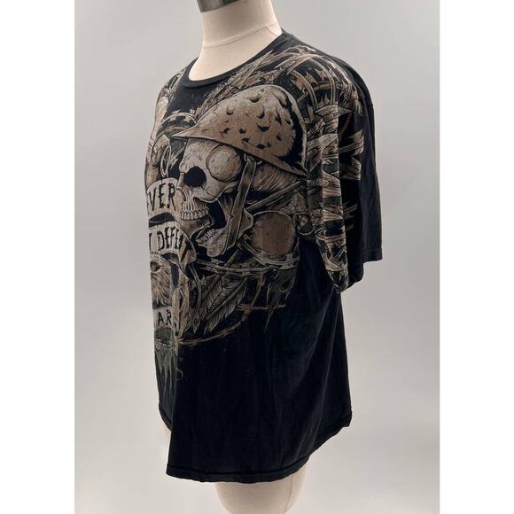 7.62 Design Black/Beige Skull Army "Never Accept Defeat" Graphic Shirt- XL - Picture 13 of 13